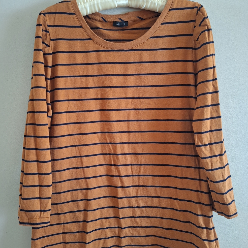 Talbots Women's Long Sleeve Top - Tan and Black Stripes